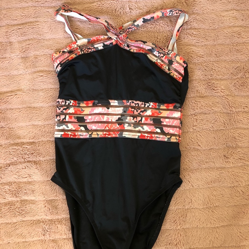 Black flowered swimsuit